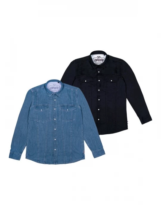 Foto van product Checker Overhemd ' Dynasty Denim ' navy / blauw denim