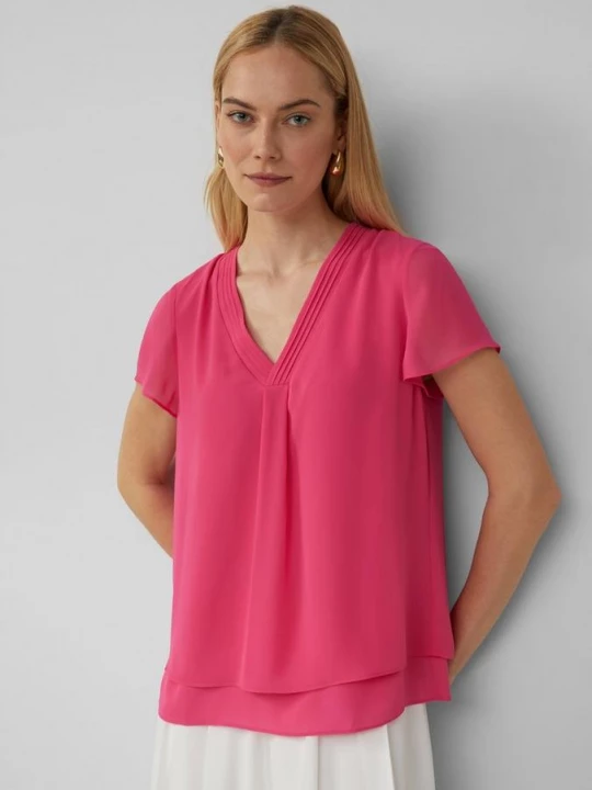 Foto van product Chiffon blouse met korte mouwen en laagjes s.Oliver roze