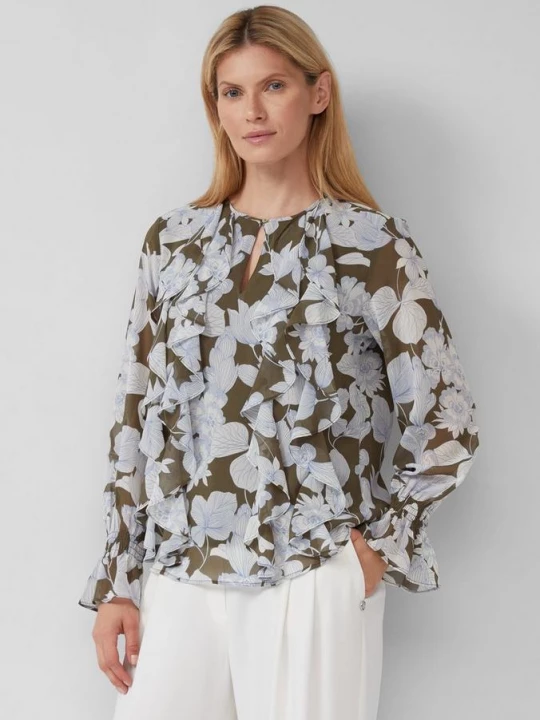 Foto van product Chiffon blouse met volants s.Oliver olijfgroen