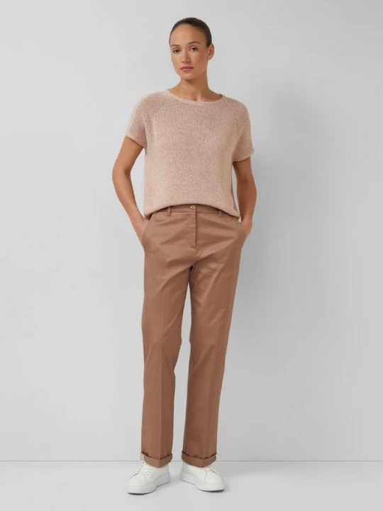 Foto van product Chino-broek met omslag in katoensateen s.Oliver bruin