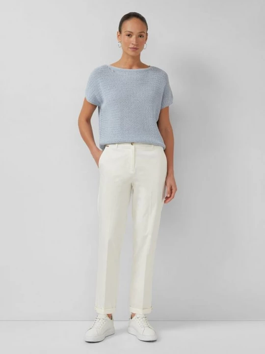 Foto van product Chino-broek met omslag in katoensateen s.Oliver crème