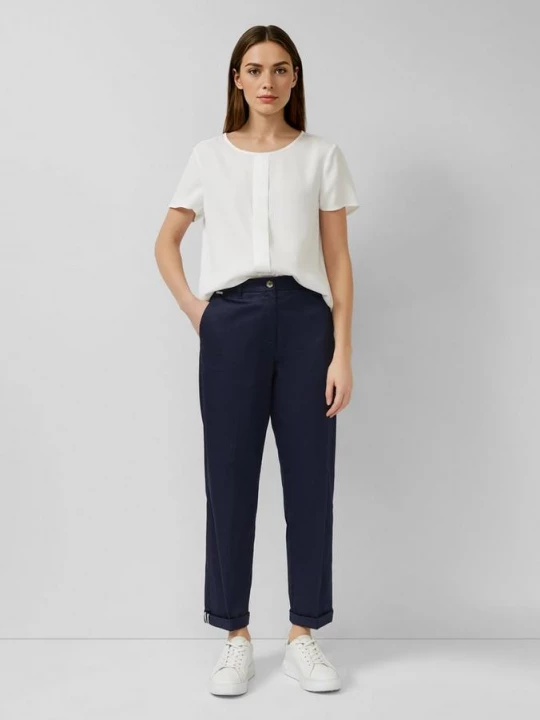 Foto van product Chino van katoensatijn met omslag s.Oliver blauw