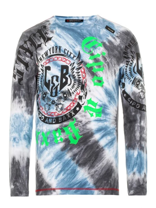 Foto van product CIPO & BAXX Shirt blauw denim / donkergrijs / neongroen / wit