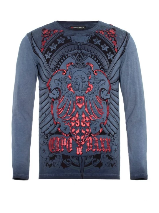 Foto van product CIPO & BAXX Shirt smoky blue / framboos / zwart