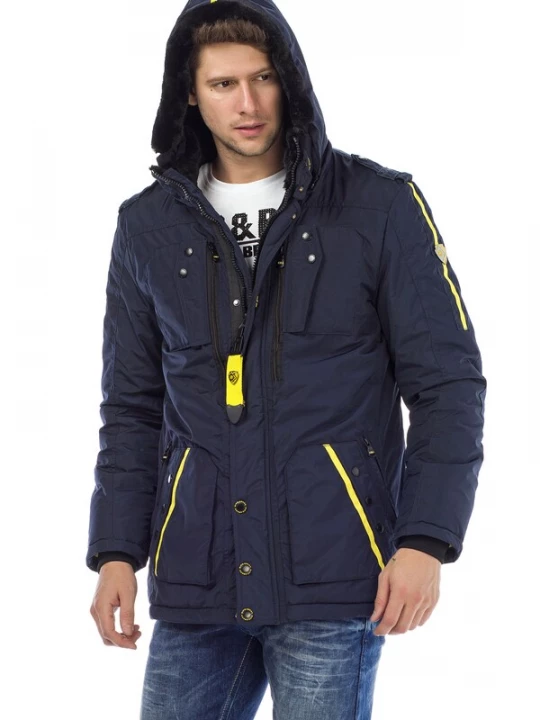 Foto van product CIPO & BAXX Winterjas donkerblauw / geel / lichtgrijs