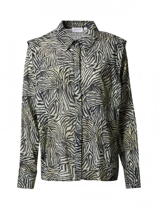 Foto van product comma casual identity Blouse limoen / zwart / wit