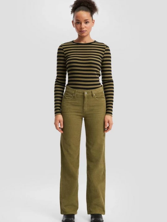 Foto van product Corduroy broek met wijde pijpen QS groen