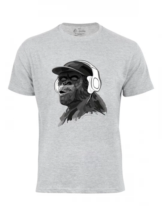 Foto van product Cotton Prime Shirt 'Monkey Mit DJ-Kopfhörer' donkergrijs / grijs gemêleerd / zwart / wit