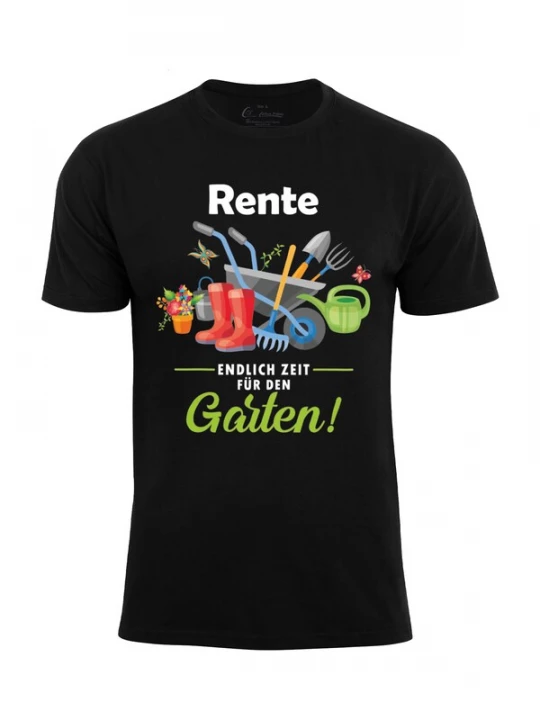 Foto van product Cotton Prime Shirt 'Rente - Endlich Zeit Für Den Garten' blauw / groen / rood / zwart
