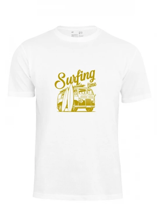 Foto van product Cotton Prime Shirt 'Surf Time Urlaub Meer Ozean' safraan / wit