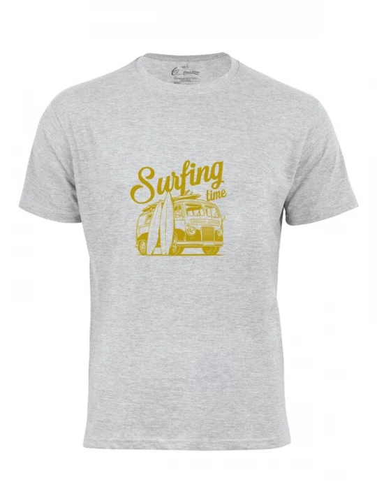 Foto van product Cotton Prime Shirt 'Surf Tme Urlaub Meer Ozean' donkergeel / grijs
