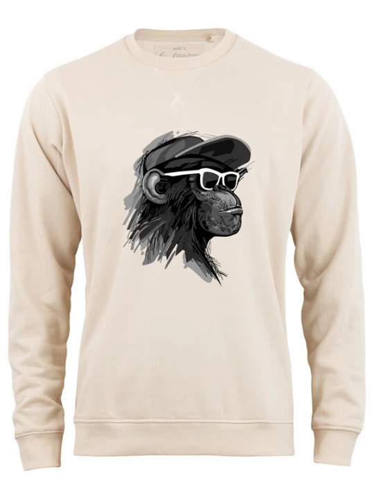Foto van product Cotton Prime Sweatshirt 'Cool Monkey mit Brille' beige / grafiet / zwart / wit