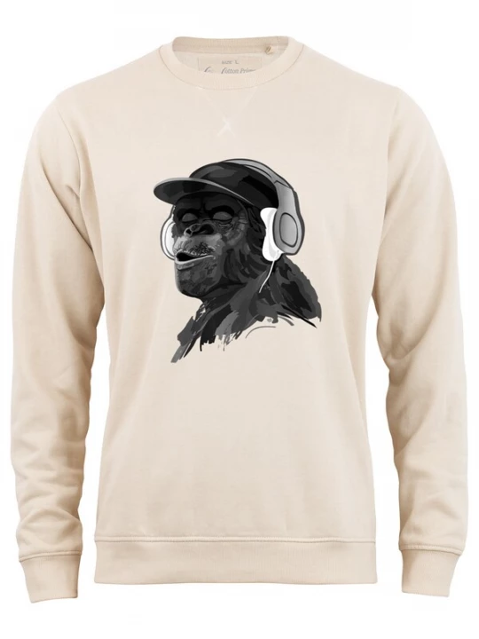 Foto van product Cotton Prime Sweatshirt 'Monkey mit DJ-Kopfhörer' beige / donkergrijs / wit