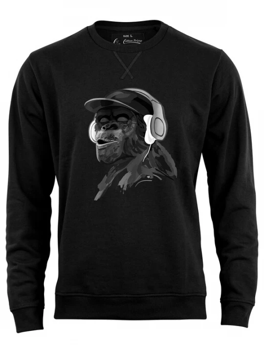 Foto van product Cotton Prime Sweatshirt 'Monkey mit DJ-Kopfhörer' donkergrijs / zwart / wit