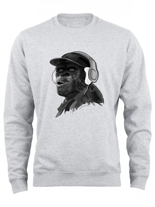 Foto van product Cotton Prime Sweatshirt 'Monkey mit DJ-Kopfhörer' grijs gemêleerd / zwart / wit