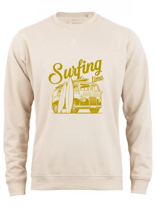 Foto van product Cotton Prime Sweatshirt 'Surfing Time' lichtbeige / olijfgroen