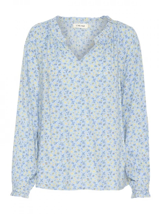 Foto van product Cream Blouse 'CRTiah' hemelsblauw / pastelblauw / pasteelgeel / olijfgroen