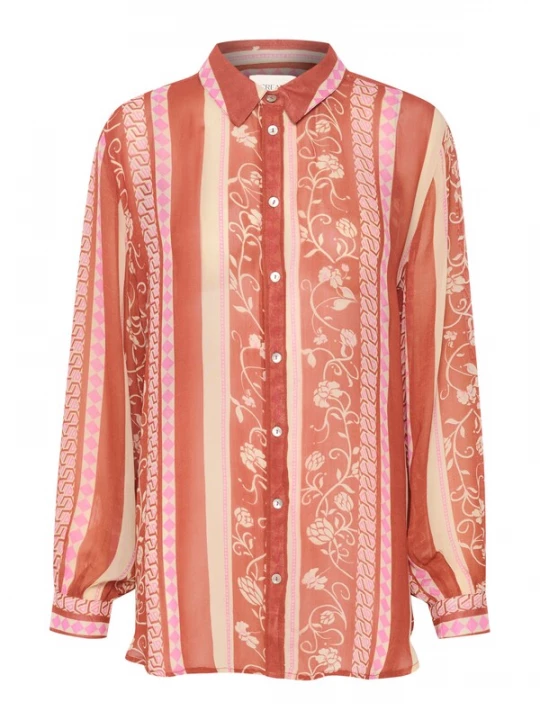 Foto van product Cream Blouse 'Linea' beige / roestbruin / zalm roze