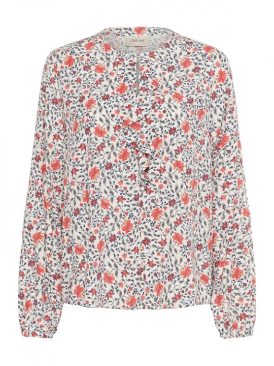 Foto van product Cream Blouse 'Naomi' saffier / grijs / oranjerood / offwhite