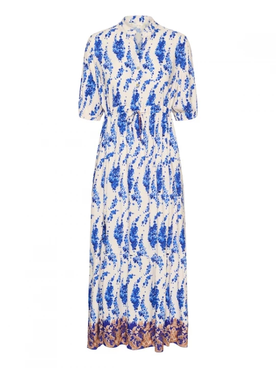 Foto van product Cream Blousejurk 'CRAlora' camel / blauw / neonblauw / wit