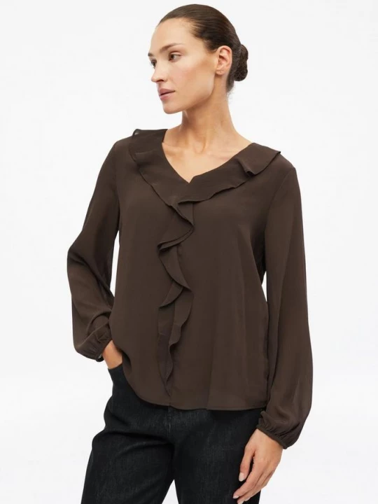 Foto van product Crêpe-blouse met volants s.Oliver bruin