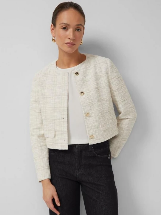 Foto van product Cropped boucléjasje met glittergaren s.Oliver crème