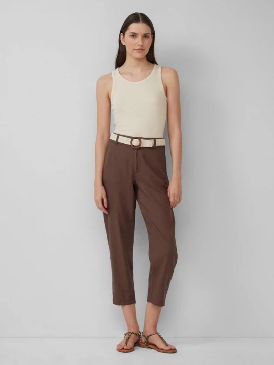Foto van product Cropped chino's van linnenmix met gevlochten riem s.Oliver bruin