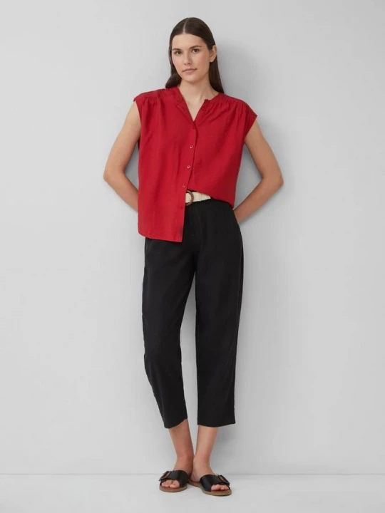 Foto van product Cropped chino's van linnenmix met gevlochten riem s.Oliver zwart