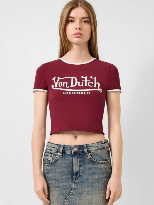 Foto van product Cropped T-shirt met print op de voorkant | QS x Von Dutch rood