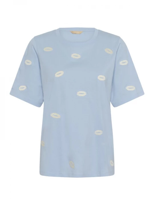 Foto van product CULTURE Shirt 'CUKissy' lichtbeige / hemelsblauw