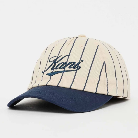 Foto van product Cursive Varsity Pinstripe Baseball Cap off white / dark blue Karl Kani
