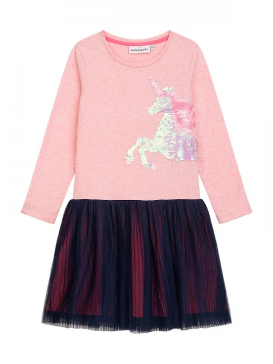 Foto van product Danamade Jurk navy / lichtroze / roze gemêleerd / zilver