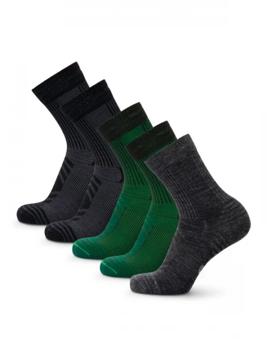 Foto van product DANISH ENDURANCE Sportsokken 'Light Hiking Crew' grijs gemêleerd / groen / lichtgroen / zwart