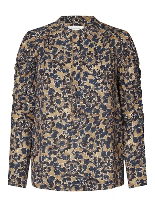 Foto van product Dea Kudibal Blouse 'Visti' nachtblauw / enziaan / lichtbruin / wit