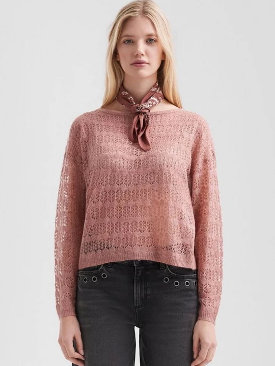 Foto van product Delicate trui met open ajourpatroon QS roze