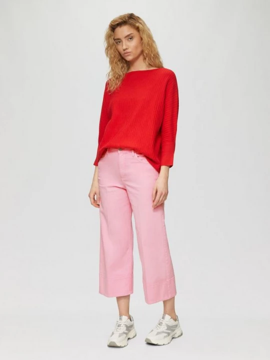 Foto van product Denim broek / normale pasvorm / hoge taille / wijde pijp / geperste plooien s.Oliver roze