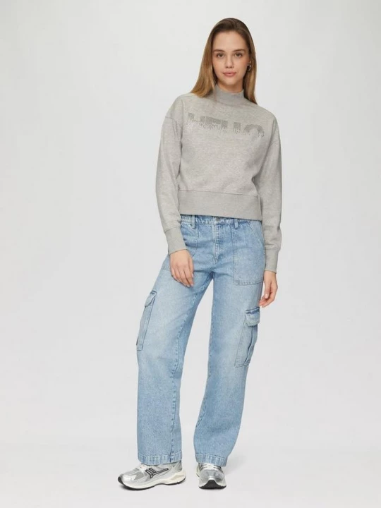 Foto van product Denim Catie, Halfhoog, Wijde pijpen QS blauw