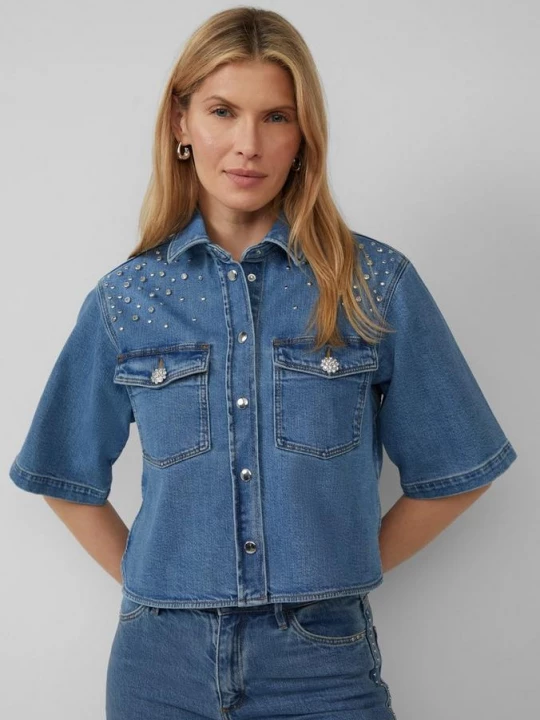 Foto van product Denim jack met korte mouwen en studs als details s.Oliver blauw
