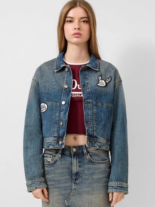 Foto van product Denim jack met patches | QS x Von Dutch blauw