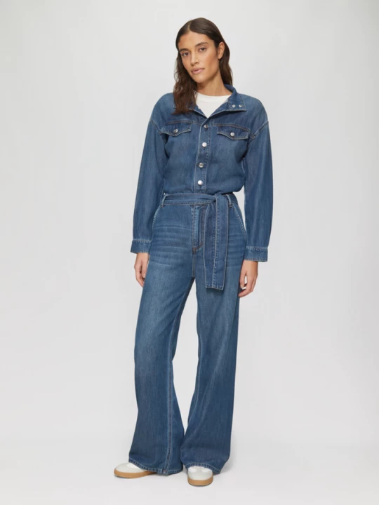 Foto van product Denim jumpsuit met ceintuur en oversized schouders s.Oliver blauw