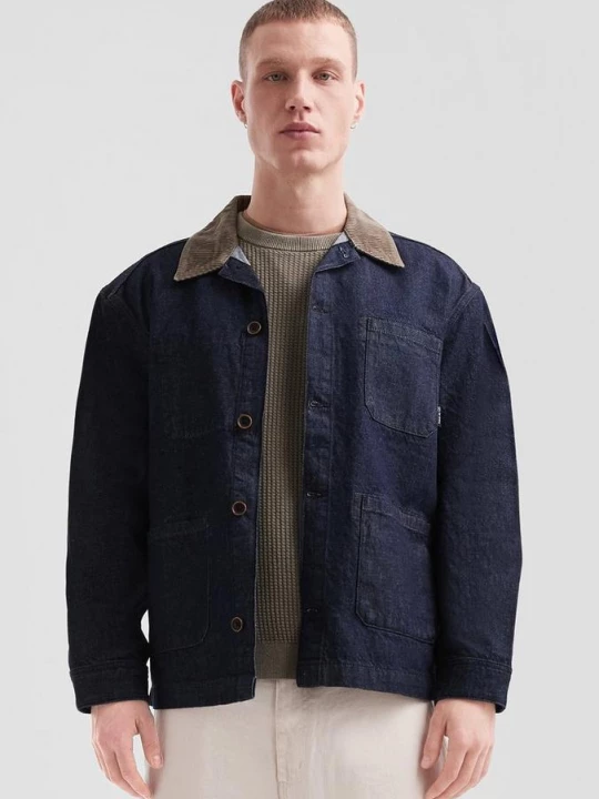 Foto van product Denim overshirt met corduroy kraag QS blauw