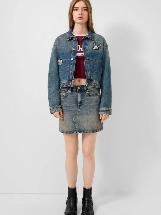 Foto van product Denim rok met borduursel | QS x Von Dutch blauw