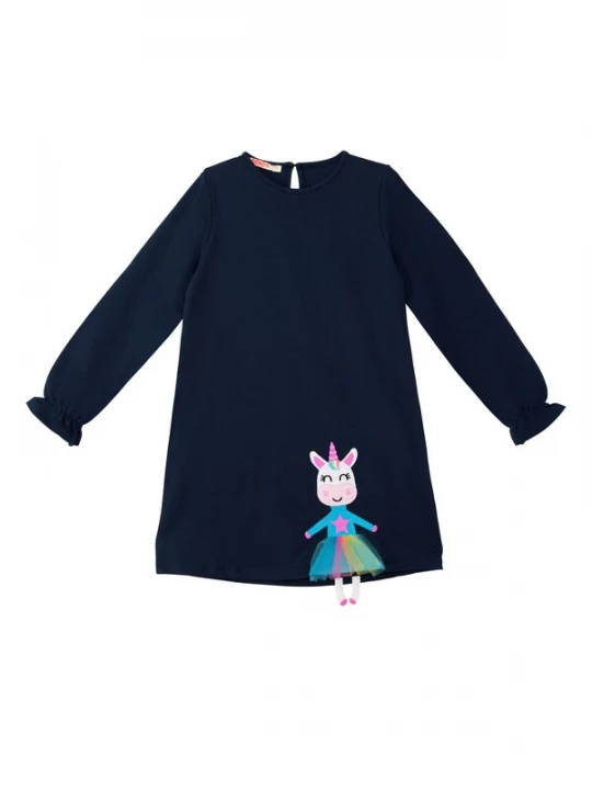 Foto van product Denokids Jurk azuur / donkerblauw / poederroze