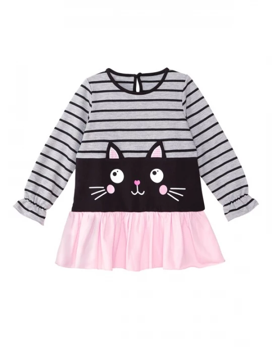 Foto van product Denokids Jurk 'Black Cat' rookgrijs / lichtroze / zwart