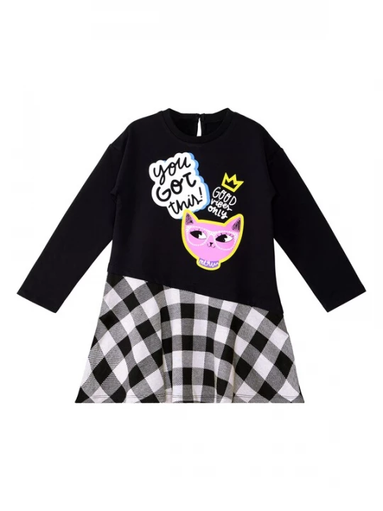 Foto van product Denokids Jurk 'Cool Cat' geel / pink / zwart / wit