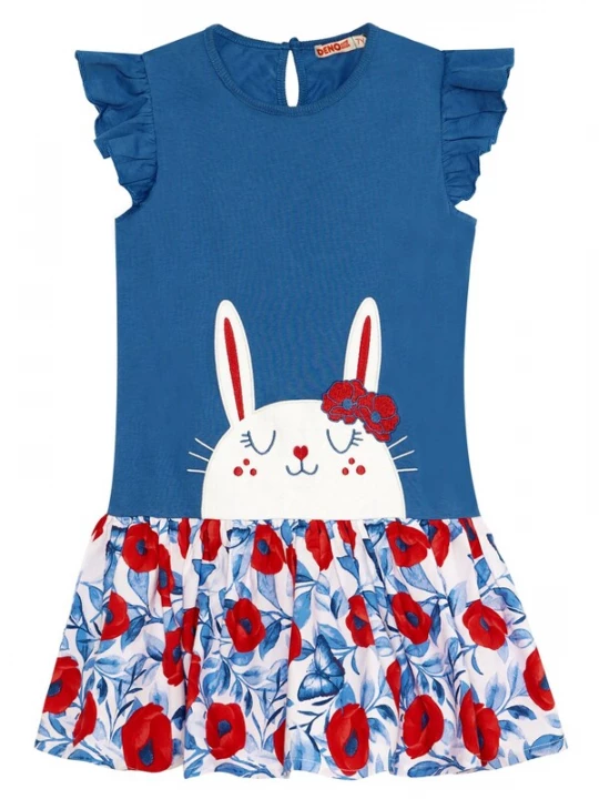 Foto van product Denokids Jurk 'Cute Bunny' blauw / kersrood / wit