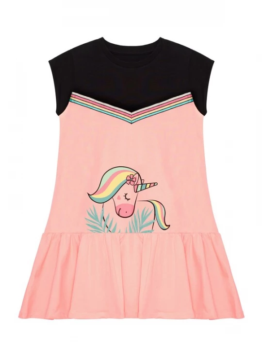 Foto van product Denokids Jurk 'Flower Unicorn' lichtroze / zwart