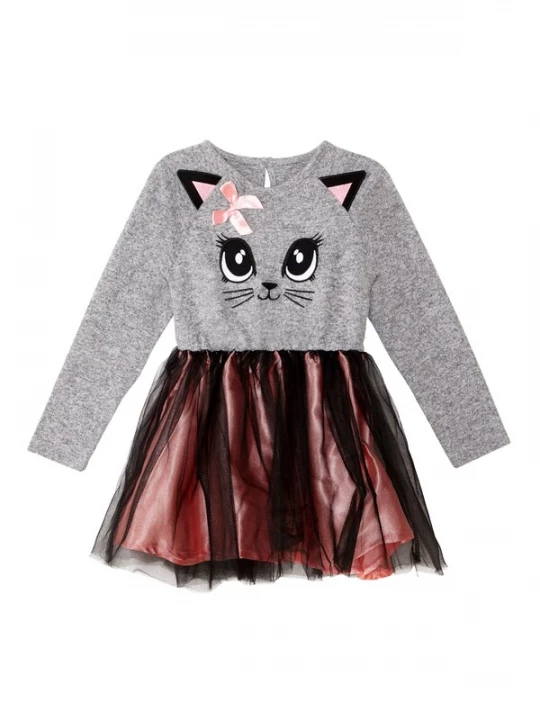 Foto van product Denokids Jurk 'Gauzy Cat' grijs
