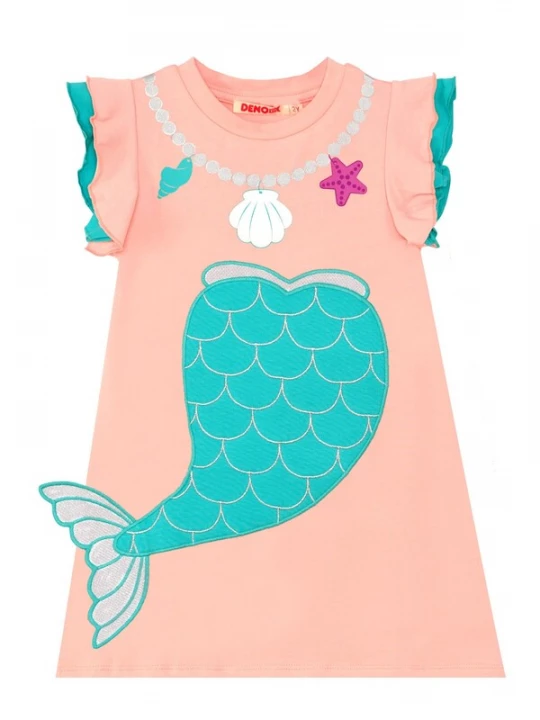 Foto van product Denokids Jurk 'Mermaid' aqua / zalm roze / pink / wit