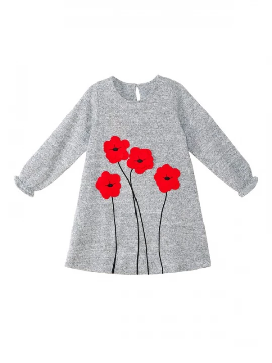 Foto van product Denokids Jurk 'Poppy' grijs gemêleerd / rood / zwart